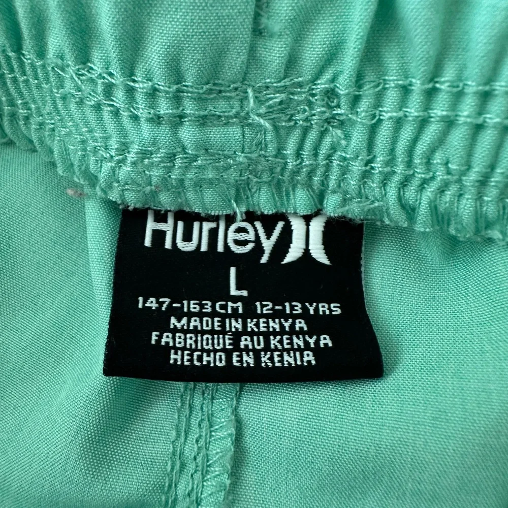 Hurley Boys Athletic Green Shorts Elastic Waist Band with Drawstring, Sz LGG